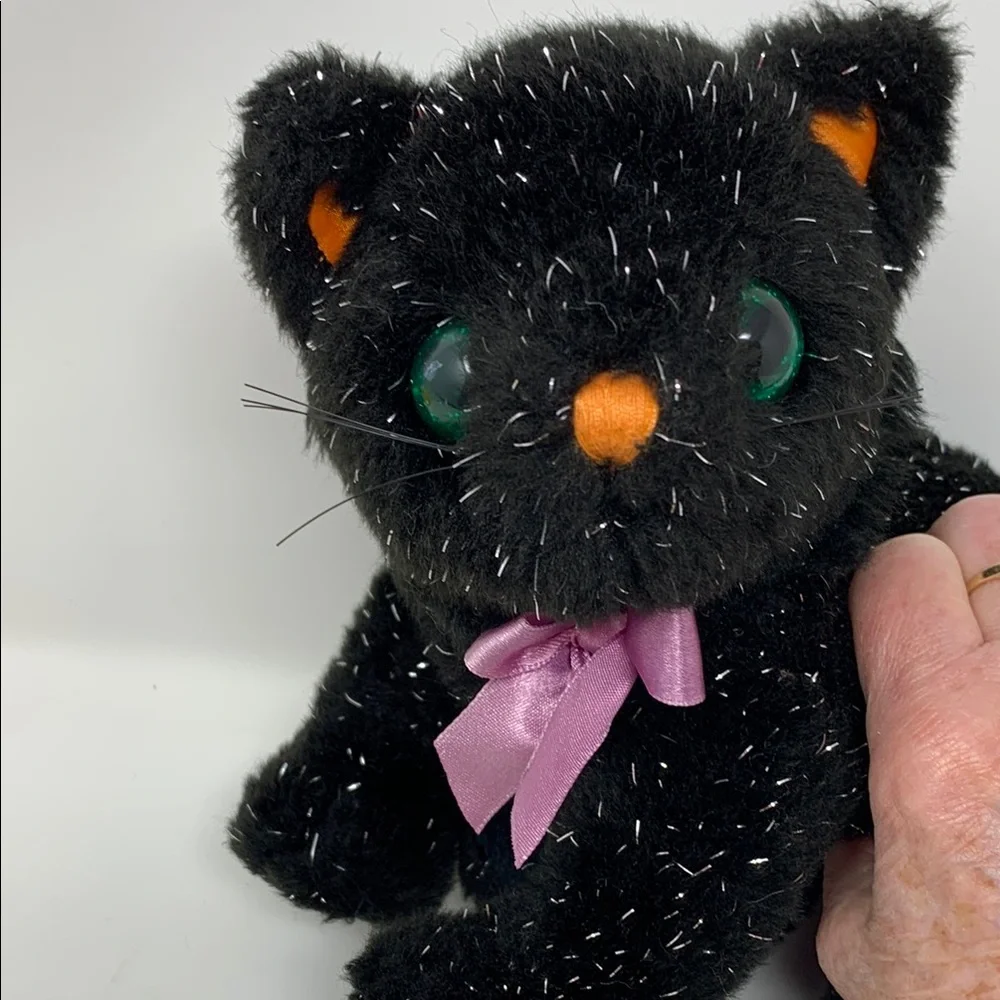Black Plush Cat Toy with Purple Bow